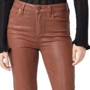 PAIGE Cindy High Waist Ankle Straight Leg Jeans (Cognac Luxe Coating) Size 25